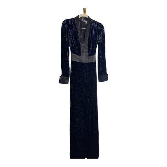 Diane von Furstenberg Vegas Jumpsuit Long Sleeve Velvet Leopard Sapp Blue Sz 00 - Picture 4 of 16